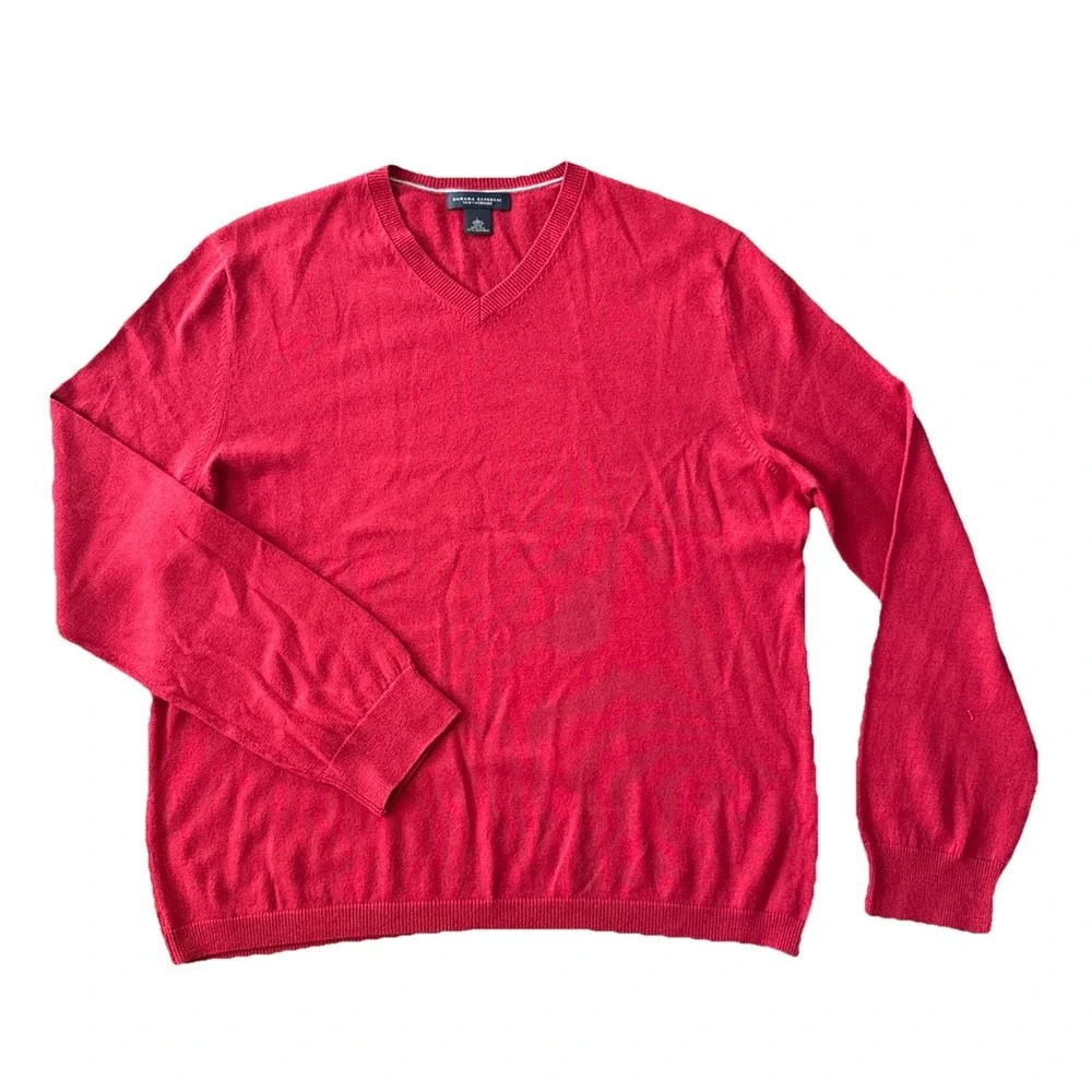 Banana Republic Sweater Men Large Silk Cashmere V-Neck Red Lightweight Knit